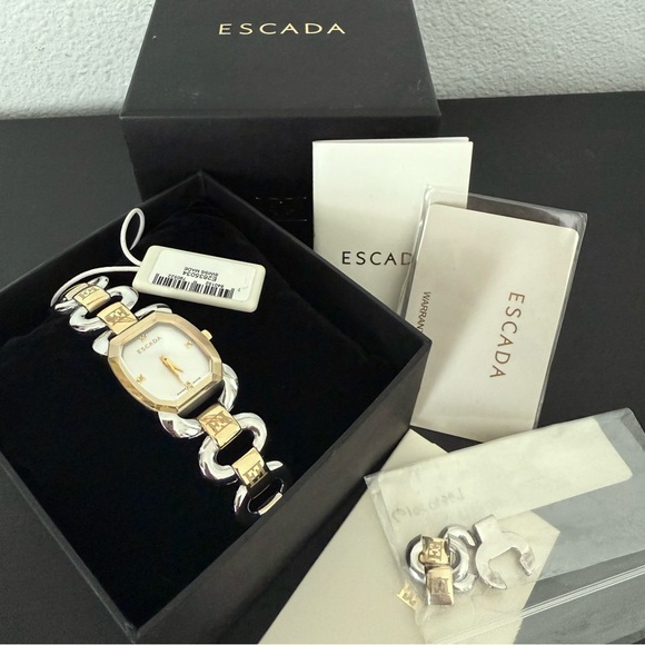 Escada Swiss Charlene Diamond Accent Gold Silver Link Bracelet Watch